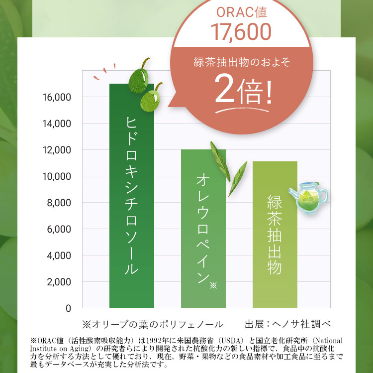 ORAC値17,600 緑茶抽出物のおよそ2倍!